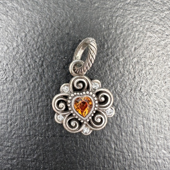 Brighton Birthstone November Orange Amber Crystal Heart Silver Pendant Charm - Picture 1 of 2